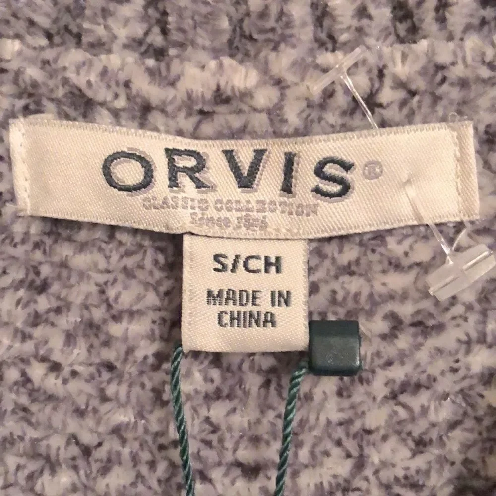 Orvis S Silver Gray Classic Collection Chenille Knit V-Neck Sweater